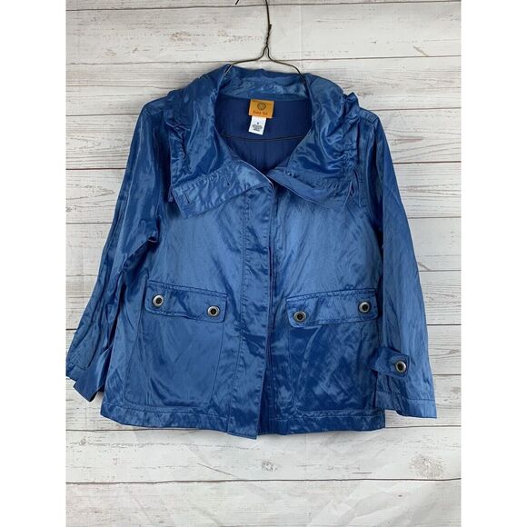 RUBY RD Solid Blue Shimmer Button Up Lightweight Jacket Women’s Size 6 - Picture 1 of 7